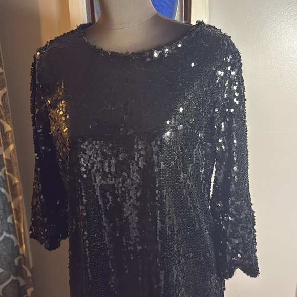Esmara by Heidi Klum Sparkly Black Sequin Mini Shift Dress SZ Medium - Picture 2 of 8